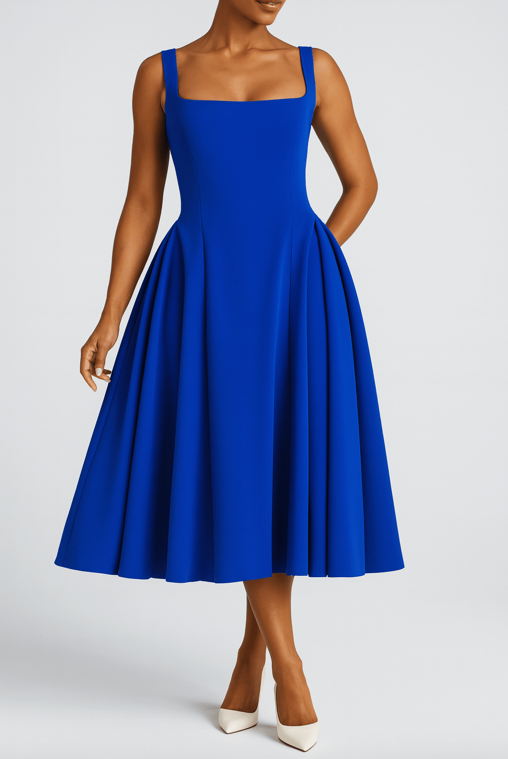 Aurelia | Women’s Midi Dress Square Neckline - Mason Luxor