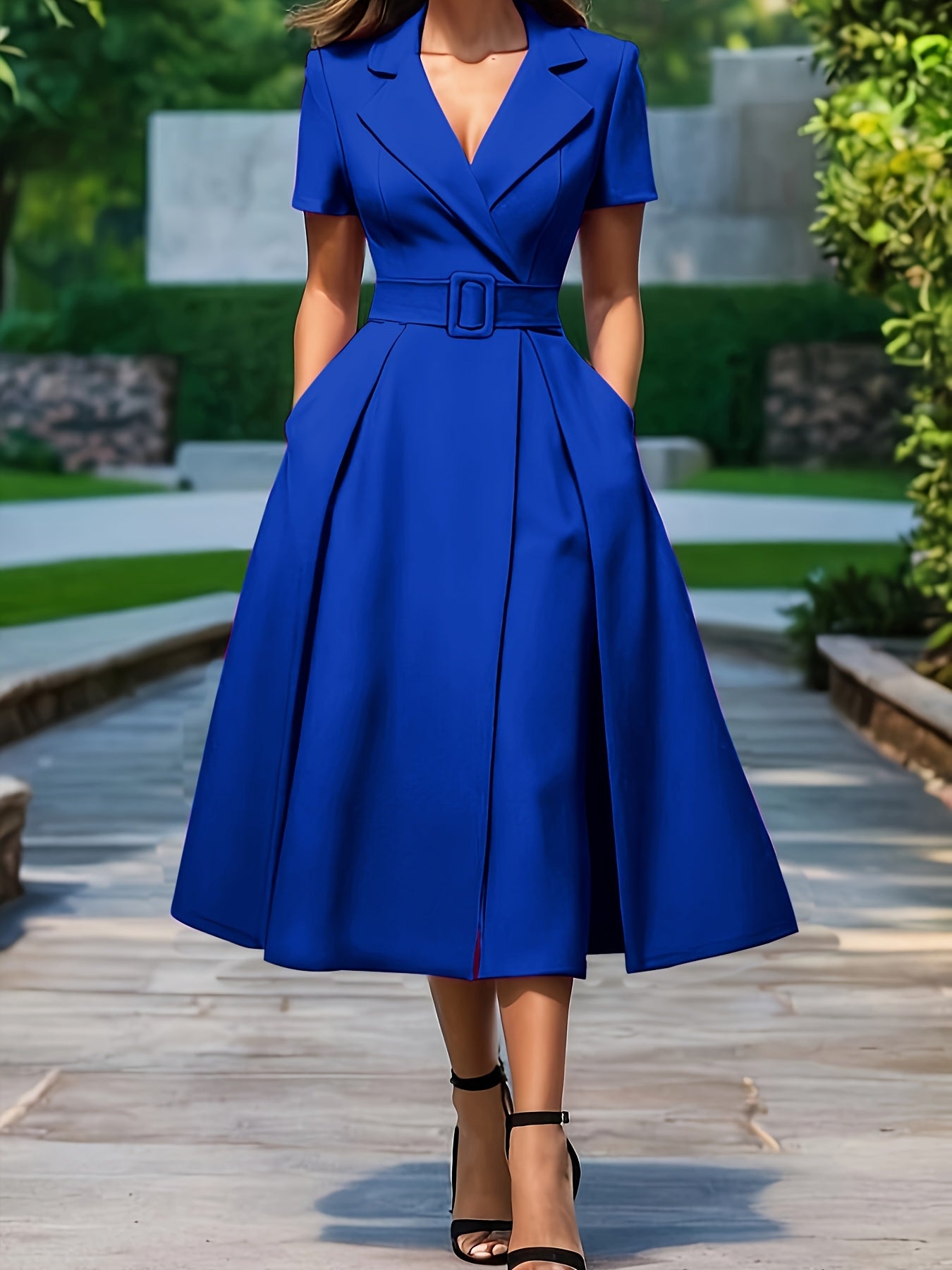 Belted Blazer Ascot Dress – Elegant Midi Style - Mason Luxor