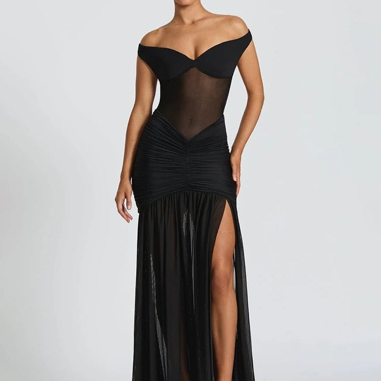 Elegant Maxi Dress for Women – Off Shoulder Long Evening Gown with Slit - Mason Luxor