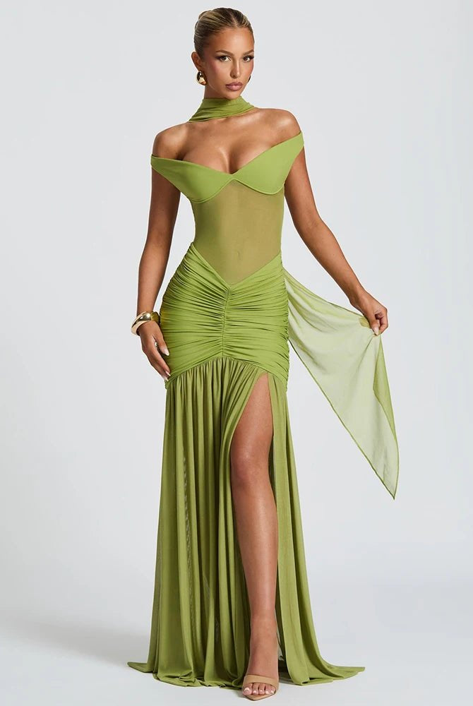Elegant Maxi Dress for Women – Off Shoulder Long Evening Gown with Slit - Mason Luxor