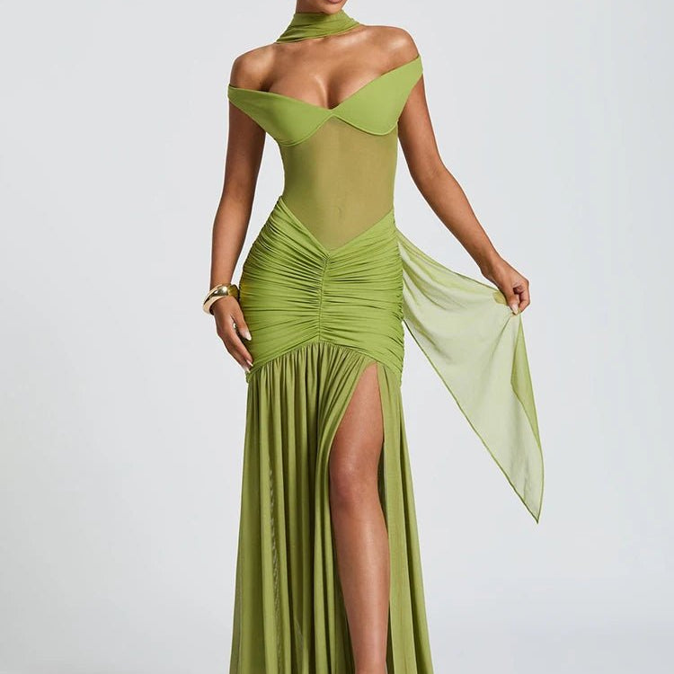 Elegant Maxi Dress for Women – Off Shoulder Long Evening Gown with Slit - Mason Luxor