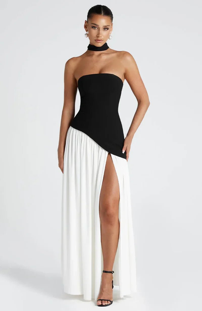 Celina | Strapless Draped Maxi Dress with Side Slit - Mason Luxor