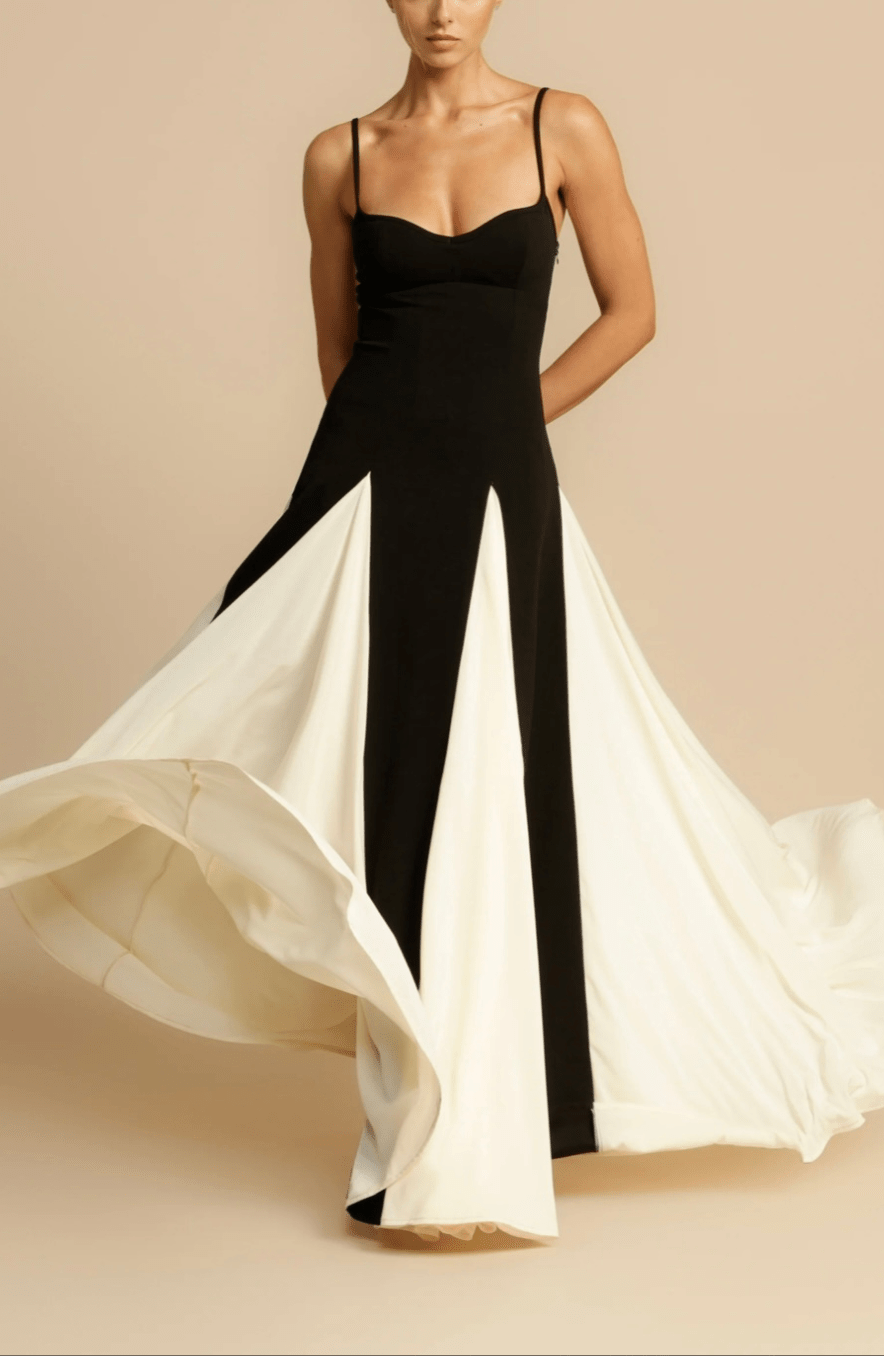 Elora | Black & White Panel Maxi Dress – Timeless Two - Tone Elegance - Mason Luxor