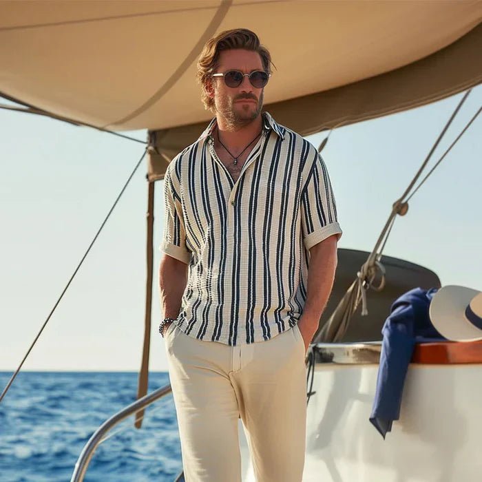 Mason | Classic Striped Cotton Shirt for Men – Breathable Summer Buttoned V - Neck - Mason Luxor