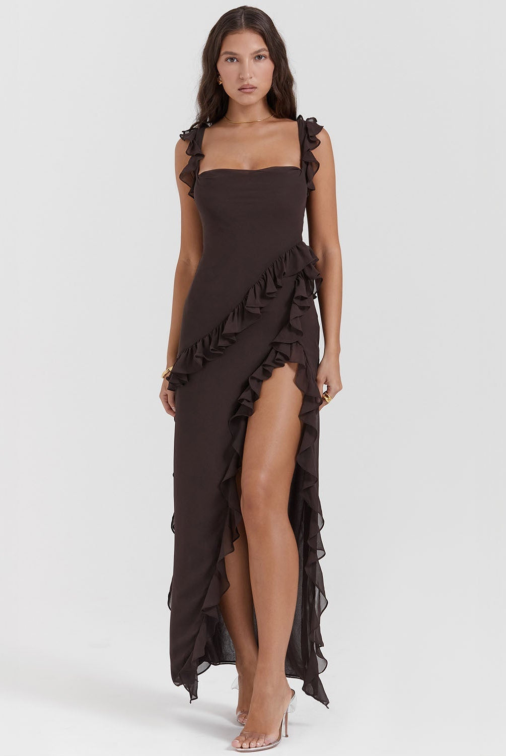 Mason | Elegant Ruffle Maxi Dress with Front Slit - Mason Luxor