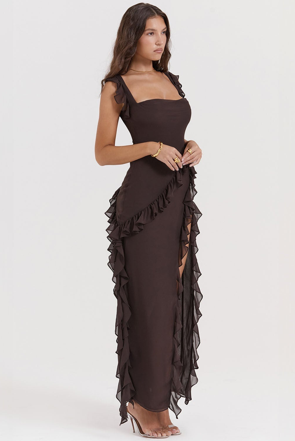 Mason | Elegant Ruffle Maxi Dress with Front Slit - Mason Luxor