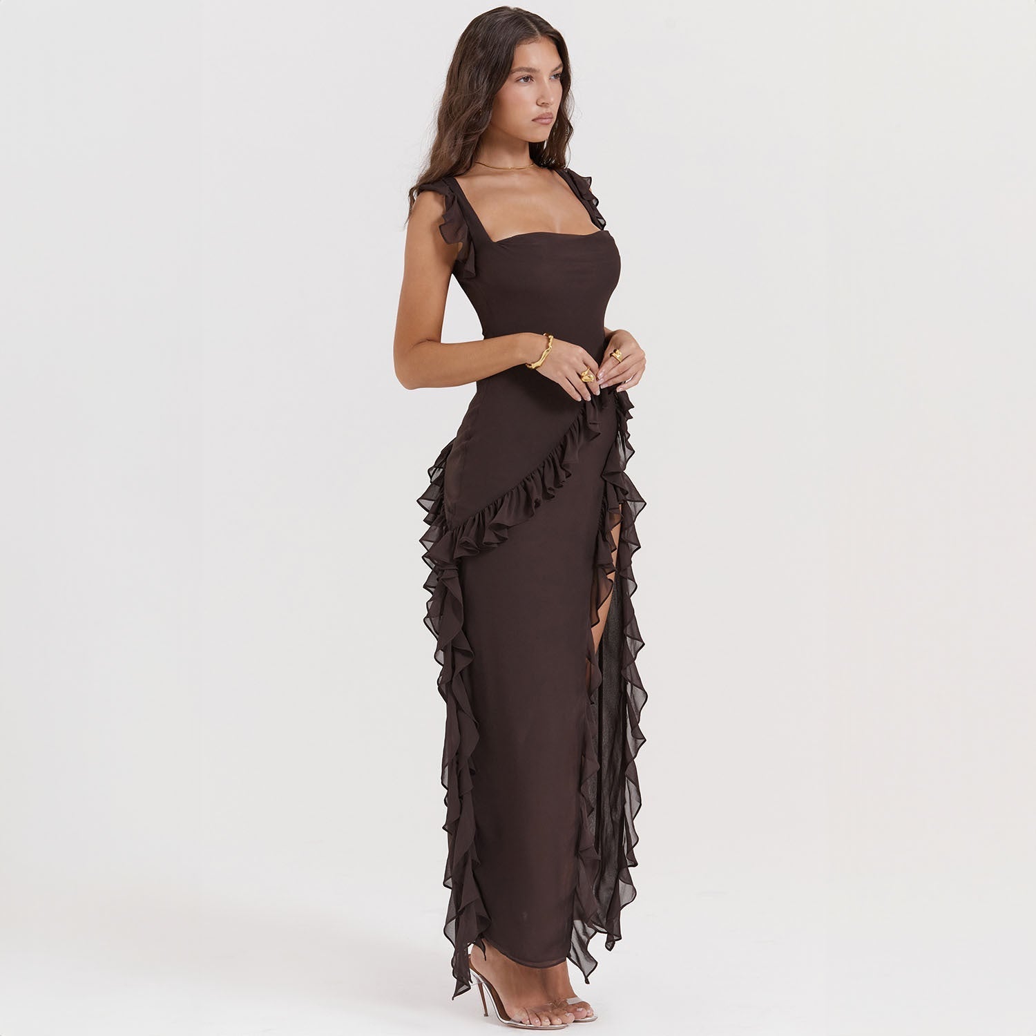 Mason | Elegant Ruffle Maxi Dress with Front Slit - Mason Luxor