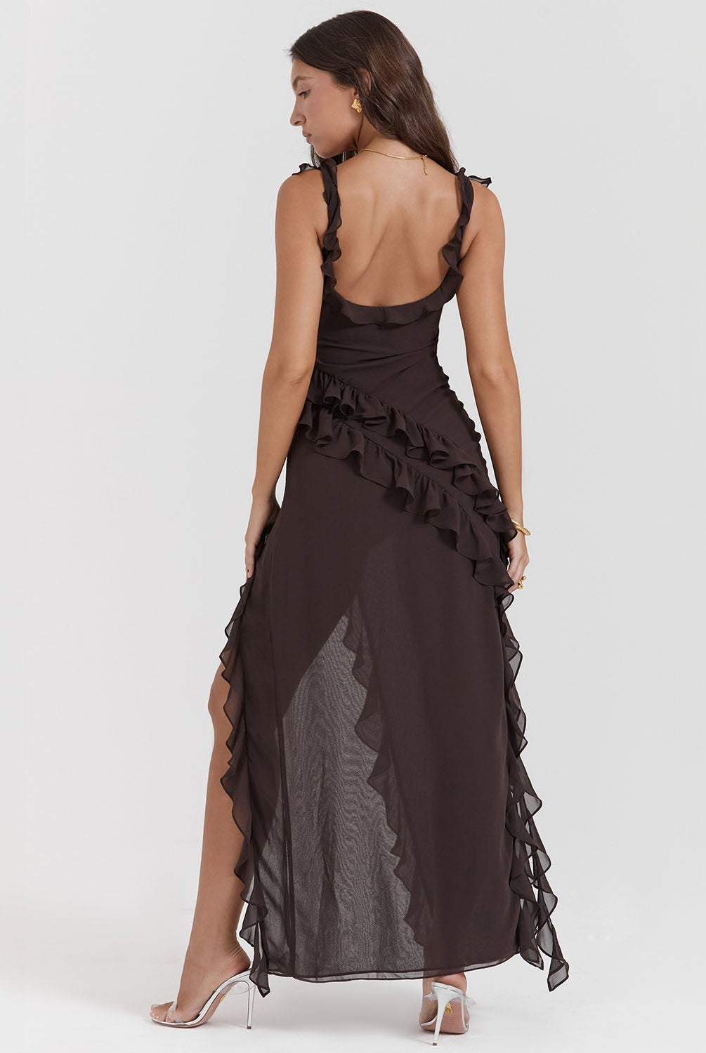 Mason | Elegant Ruffle Maxi Dress with Front Slit - Mason Luxor