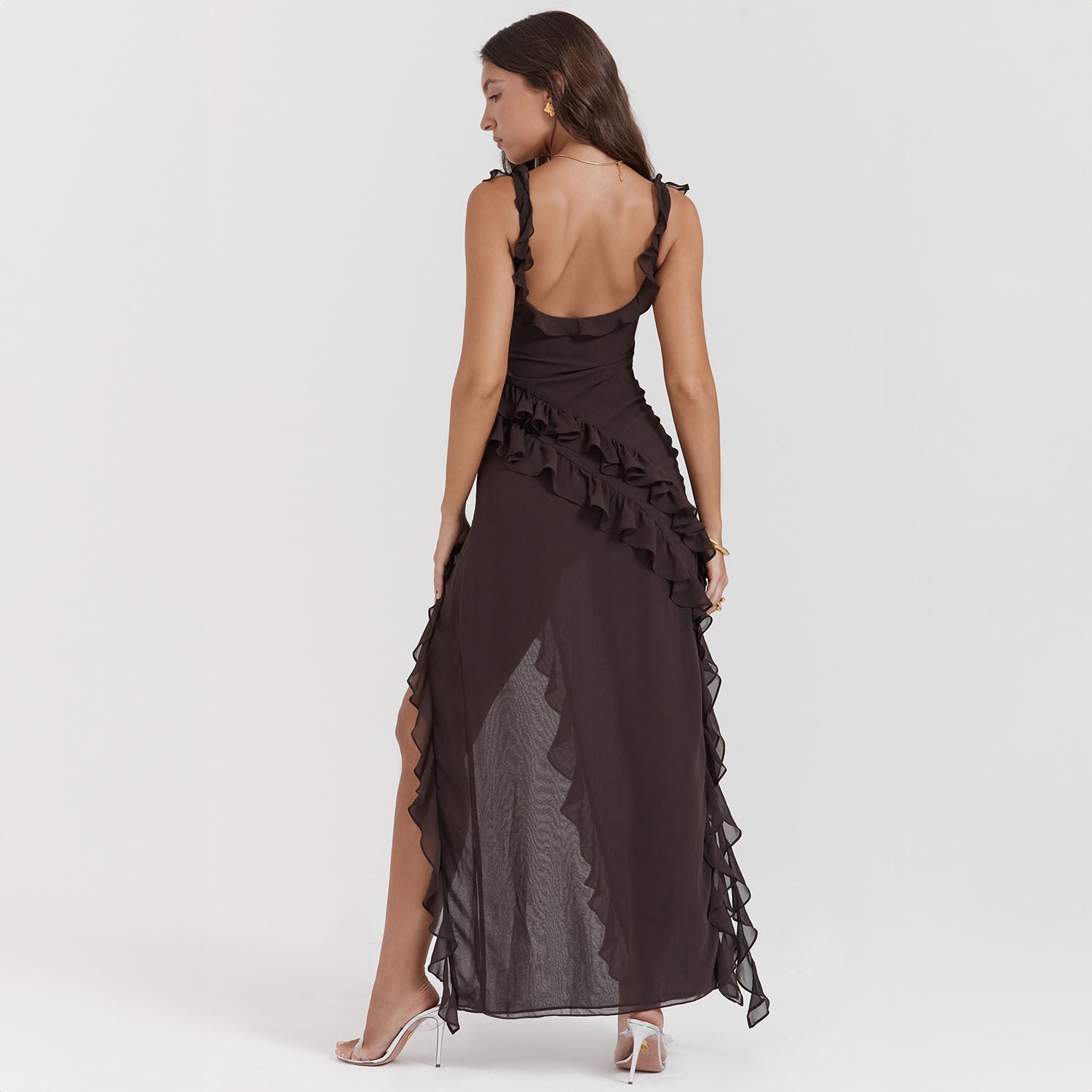 Mason | Elegant Ruffle Maxi Dress with Front Slit - Mason Luxor