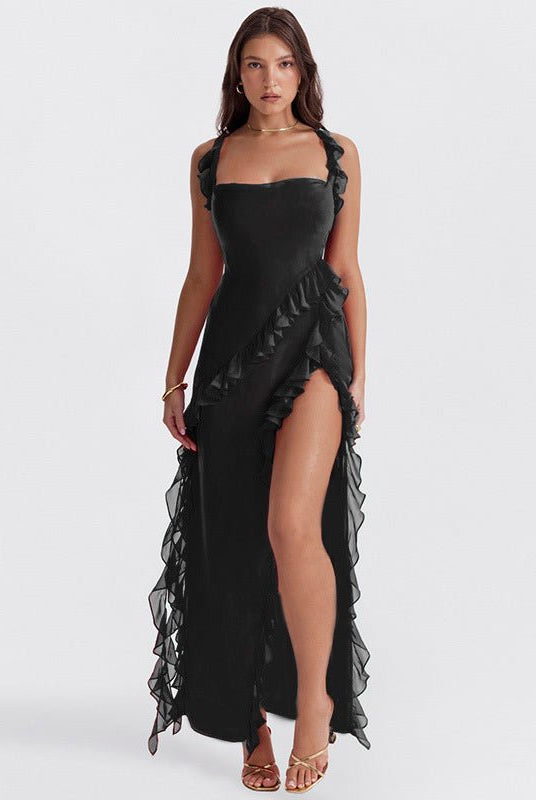 Mason | Elegant Ruffle Maxi Dress with Front Slit - Mason Luxor