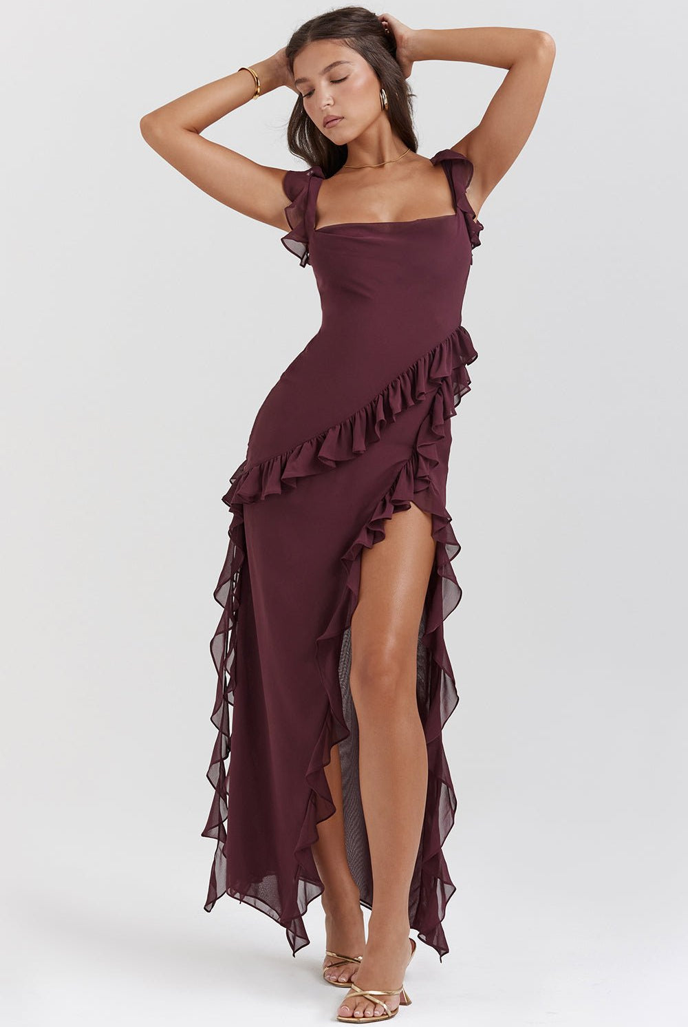 Mason | Elegant Ruffle Maxi Dress with Front Slit - Mason Luxor