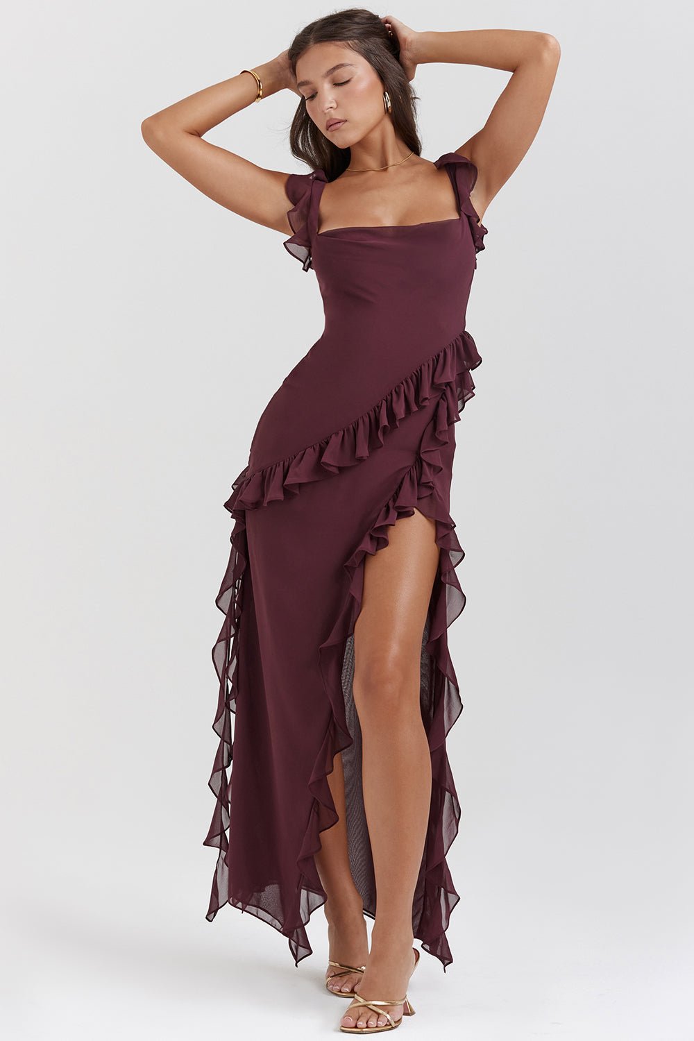 Mason | Elegant Ruffle Maxi Dress with Front Slit - Mason Luxor