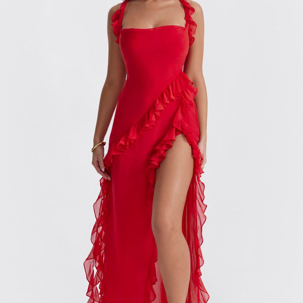 Mason | Elegant Ruffle Maxi Dress with Front Slit - Mason Luxor
