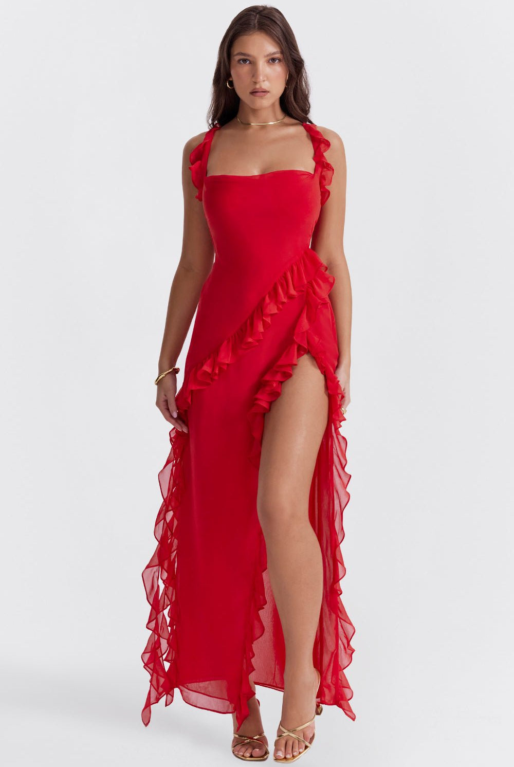 Mason | Elegant Ruffle Maxi Dress with Front Slit - Mason Luxor