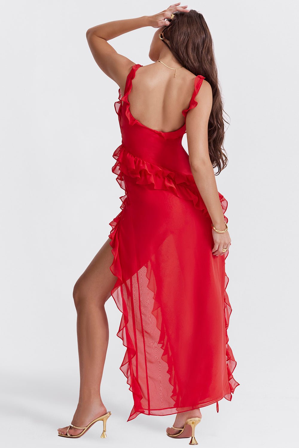 Mason | Elegant Ruffle Maxi Dress with Front Slit - Mason Luxor