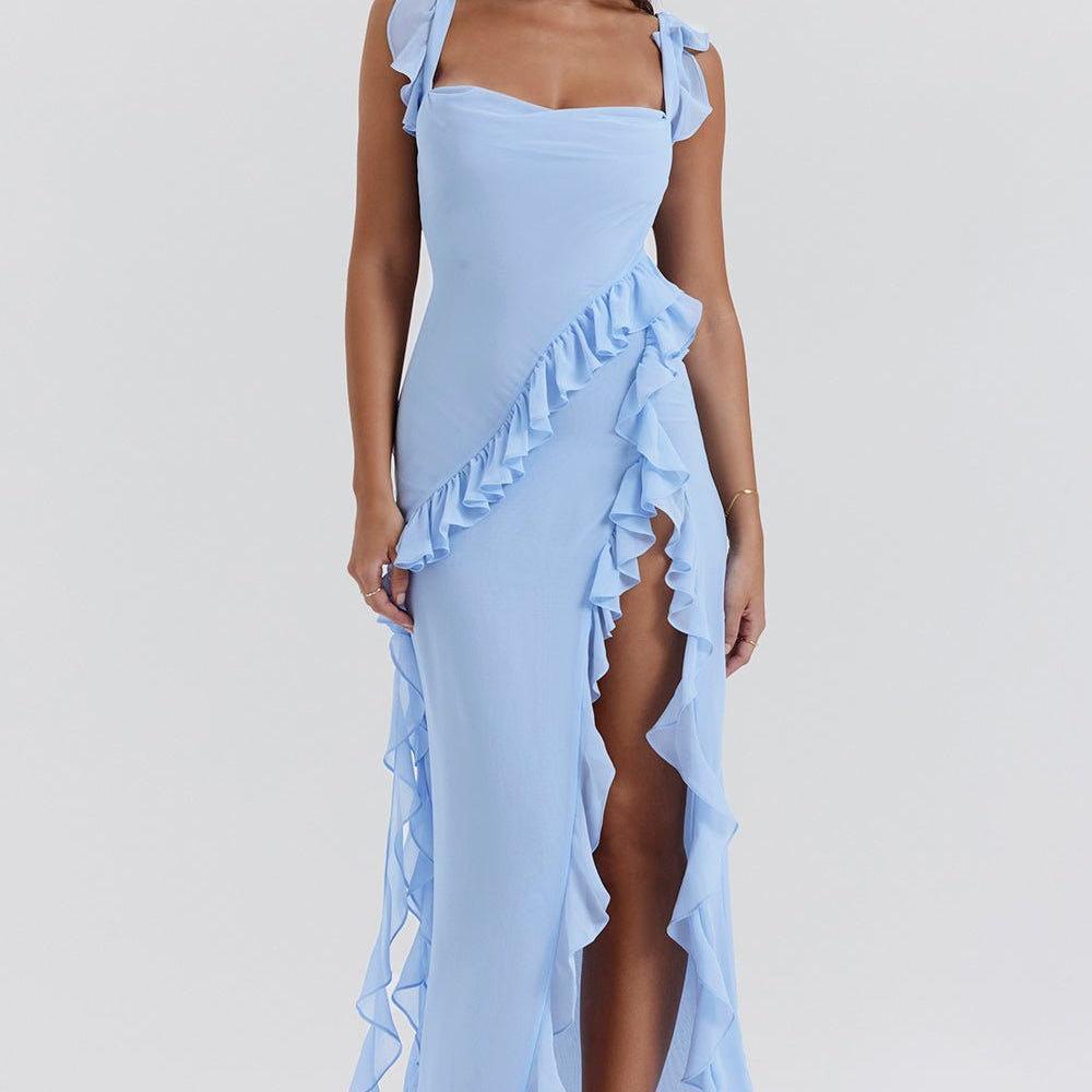 Mason | Elegant Ruffle Maxi Dress with Front Slit - Mason Luxor