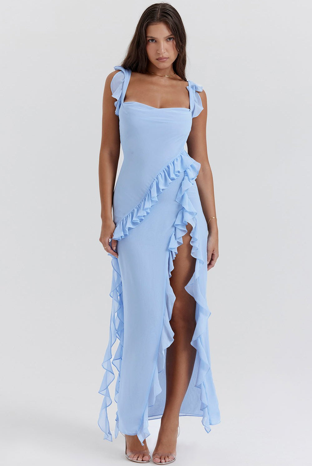 Mason | Elegant Ruffle Maxi Dress with Front Slit - Mason Luxor