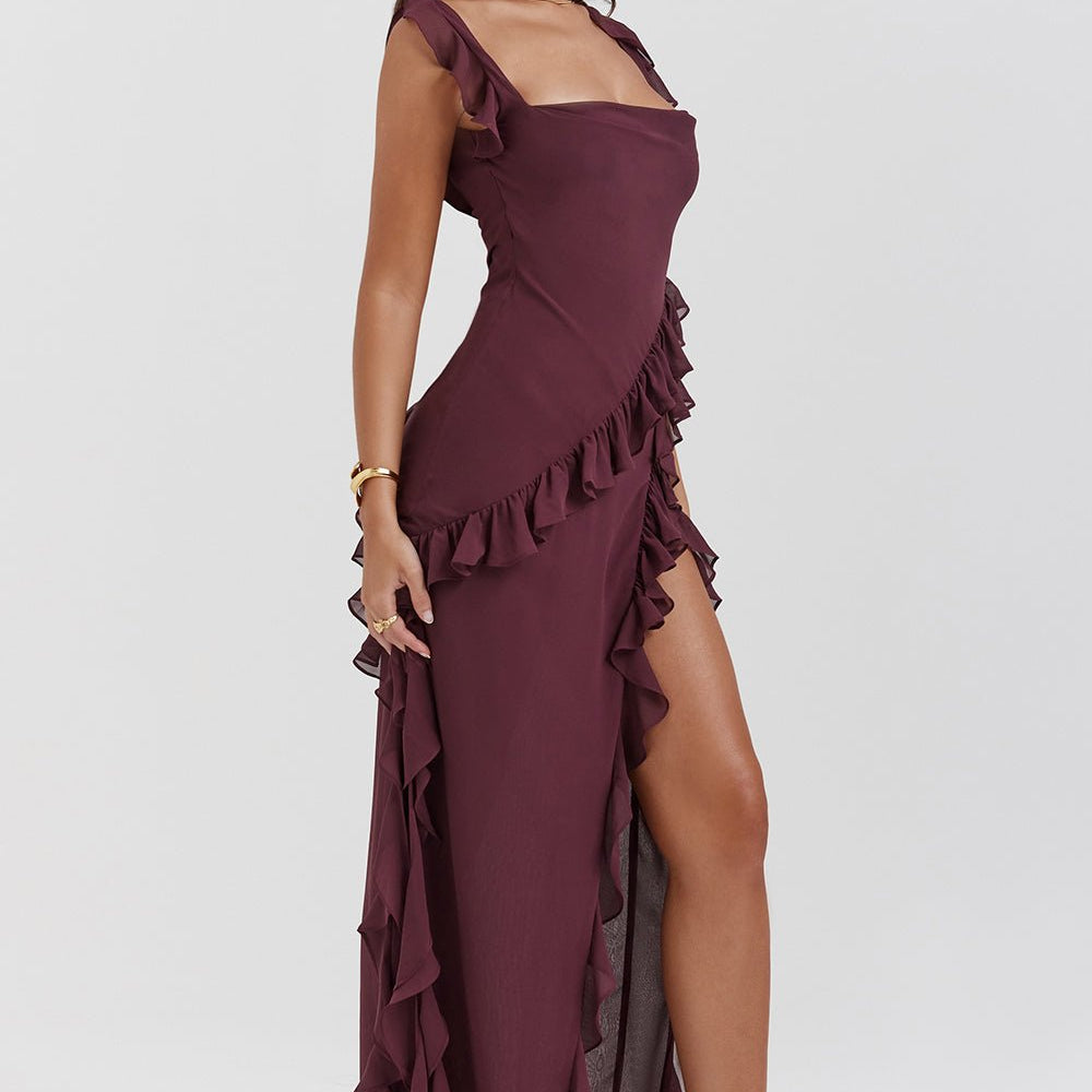 Mason | Elegant Ruffle Maxi Dress with Front Slit - Mason Luxor
