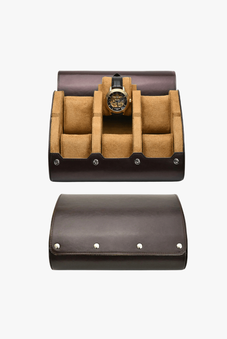 Mason | Luxury Leather Watch Roll – Travel Case for 1–4 Watches with Snap Closure - Mason Luxor Men Fashion