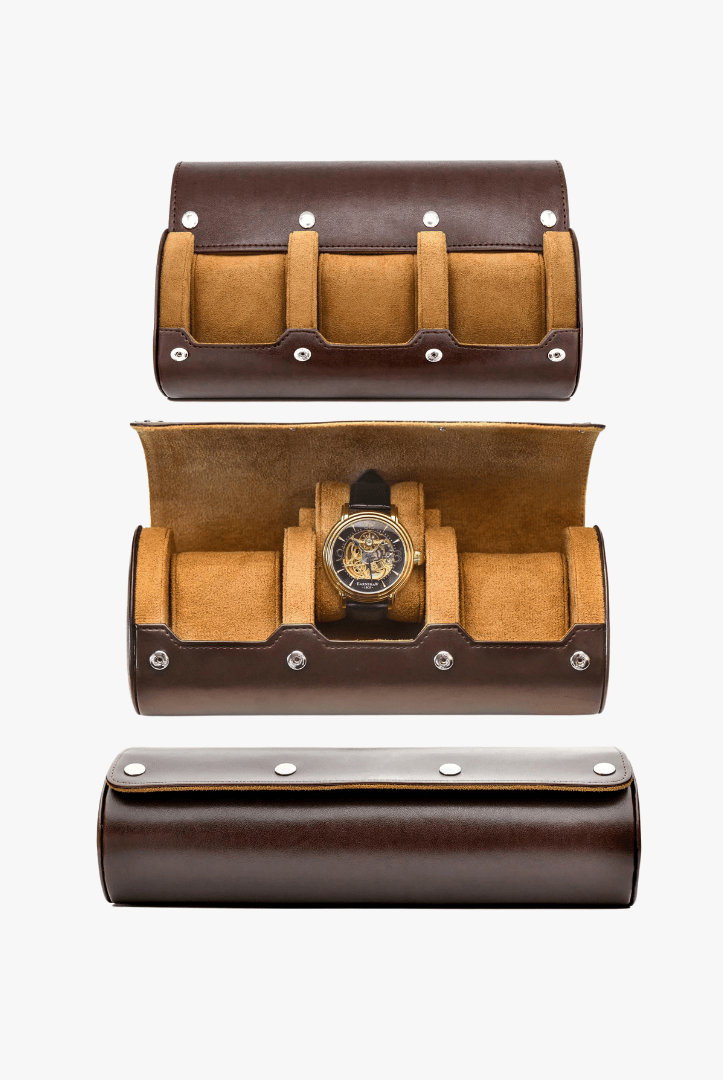 Mason | Luxury Leather Watch Roll – Travel Case for 1–4 Watches with Snap Closure - Mason Luxor Men Fashion