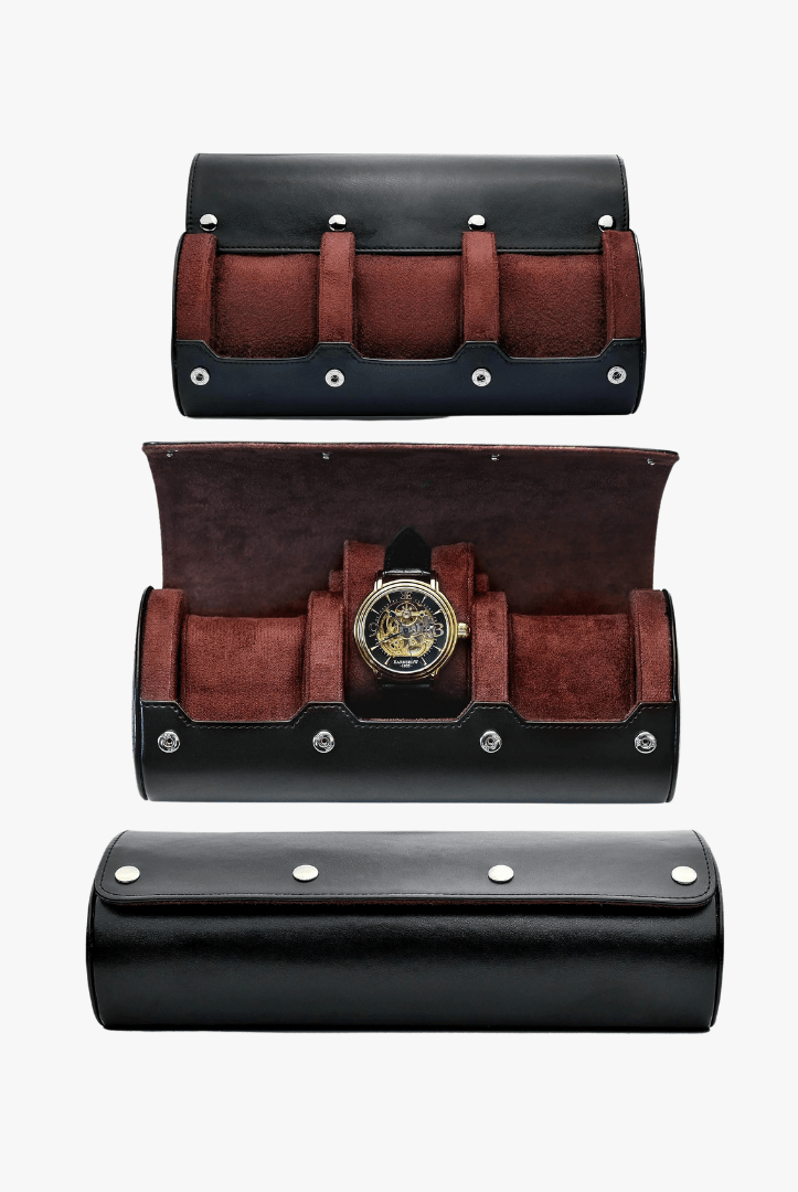 Mason | Luxury Leather Watch Roll – Travel Case for 1–4 Watches with Snap Closure - Mason Luxor Men Fashion