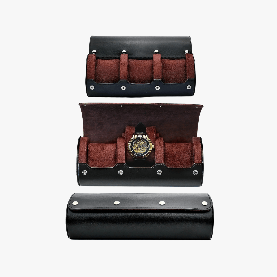 Mason | Luxury Leather Watch Roll – Travel Case for 1–4 Watches with Snap Closure - Mason Luxor Men Fashion