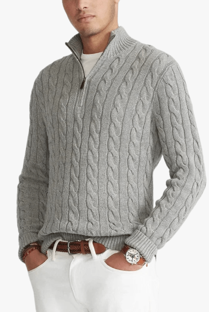 Mason | Men’s Cable Knit Half - Zip Sweater - Mason Luxor