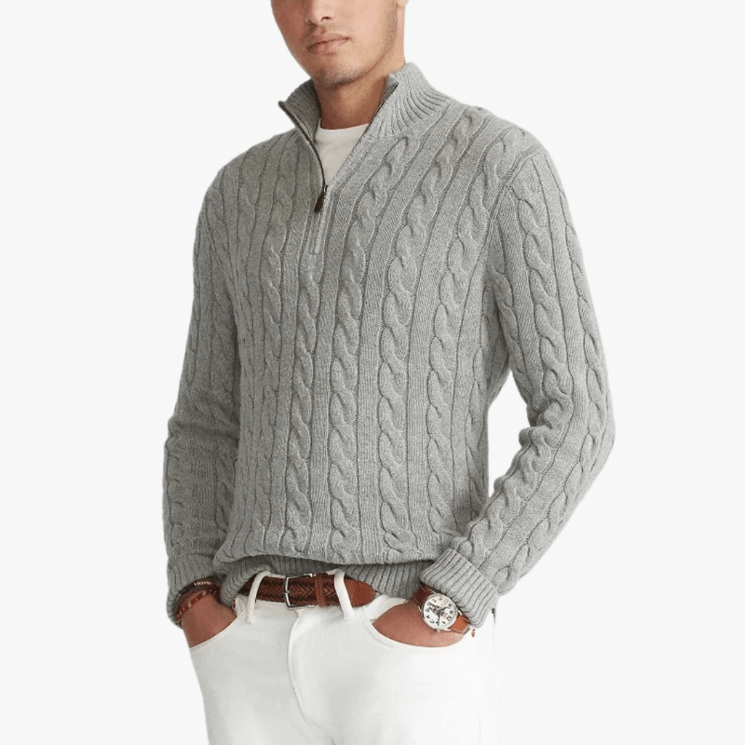 Mason | Men’s Cable Knit Half - Zip Sweater - Mason Luxor