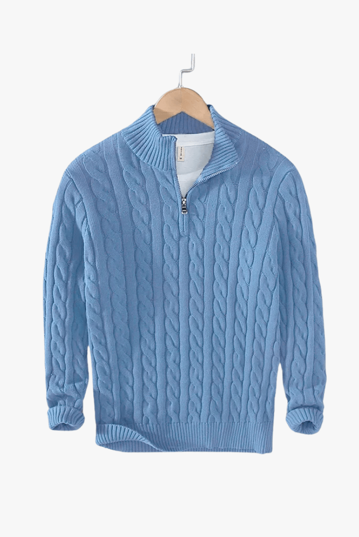 Mason | Men’s Cable Knit Half - Zip Sweater - Mason Luxor