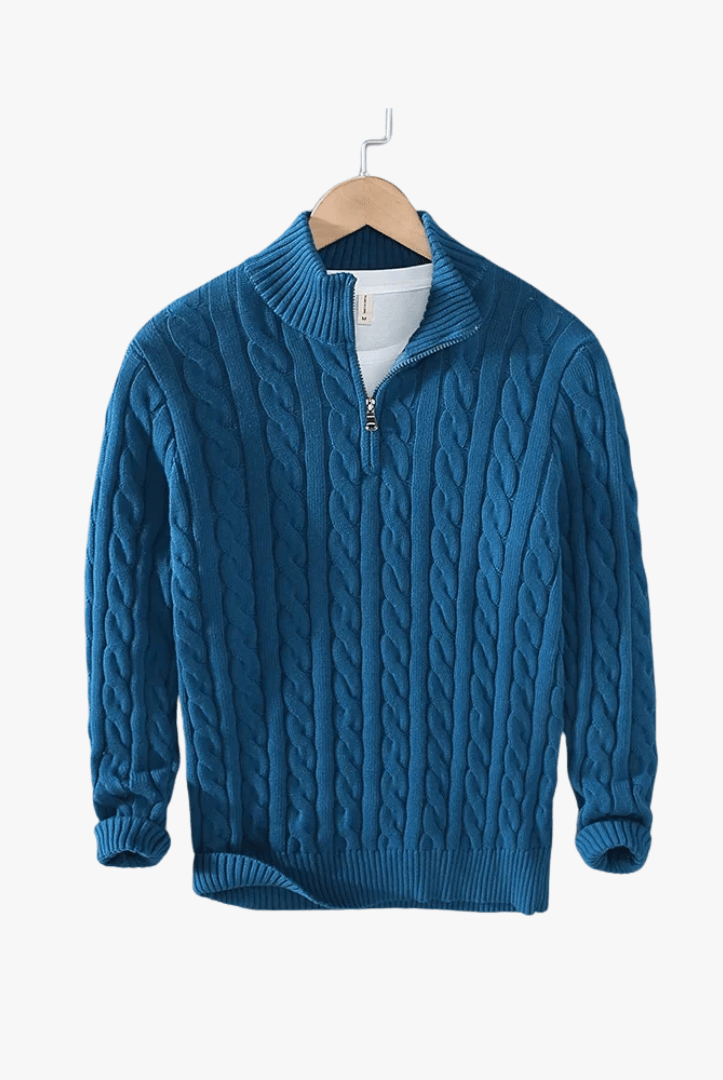 Mason | Men’s Cable Knit Half - Zip Sweater - Mason Luxor