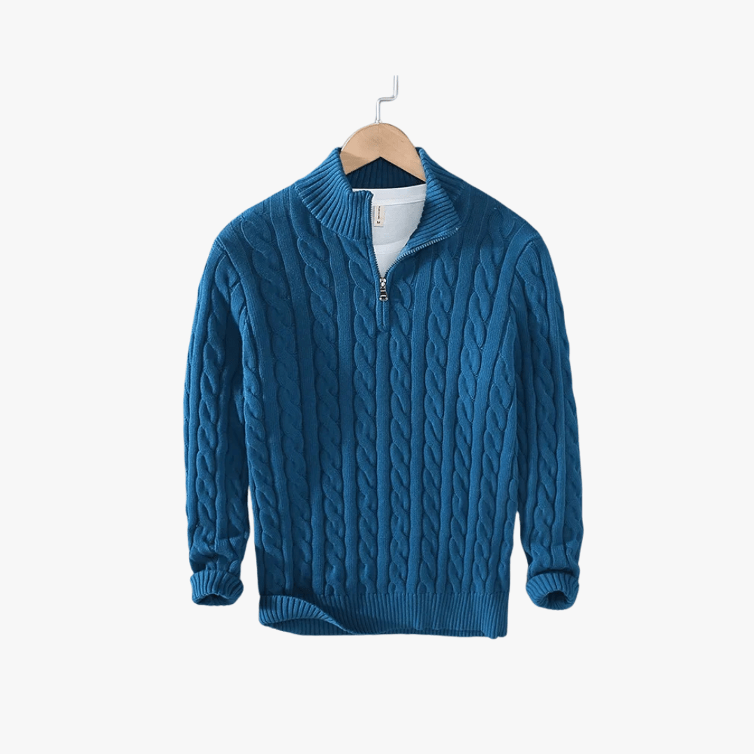 Mason | Men’s Cable Knit Half - Zip Sweater - Mason Luxor