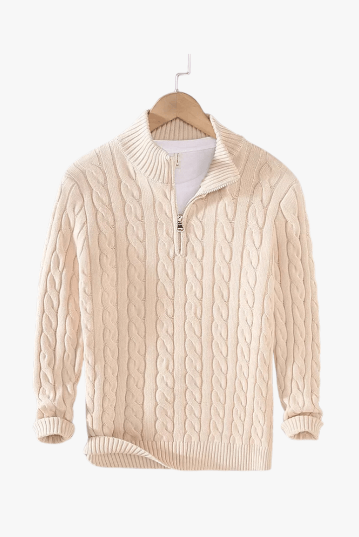 Mason | Men’s Cable Knit Half - Zip Sweater - Mason Luxor