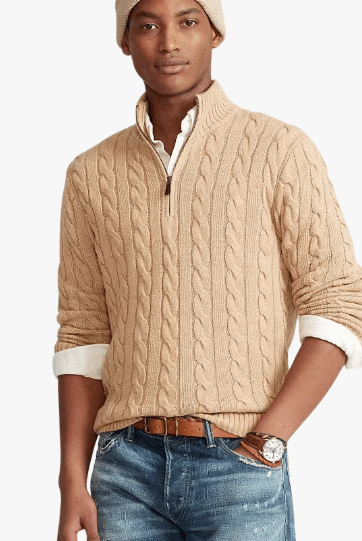 Mason | Men’s Cable Knit Half - Zip Sweater - Mason Luxor