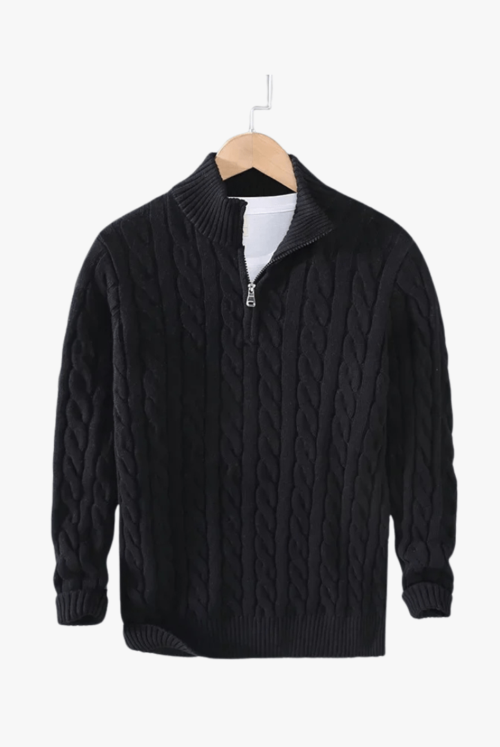 Mason | Men’s Cable Knit Half - Zip Sweater - Mason Luxor