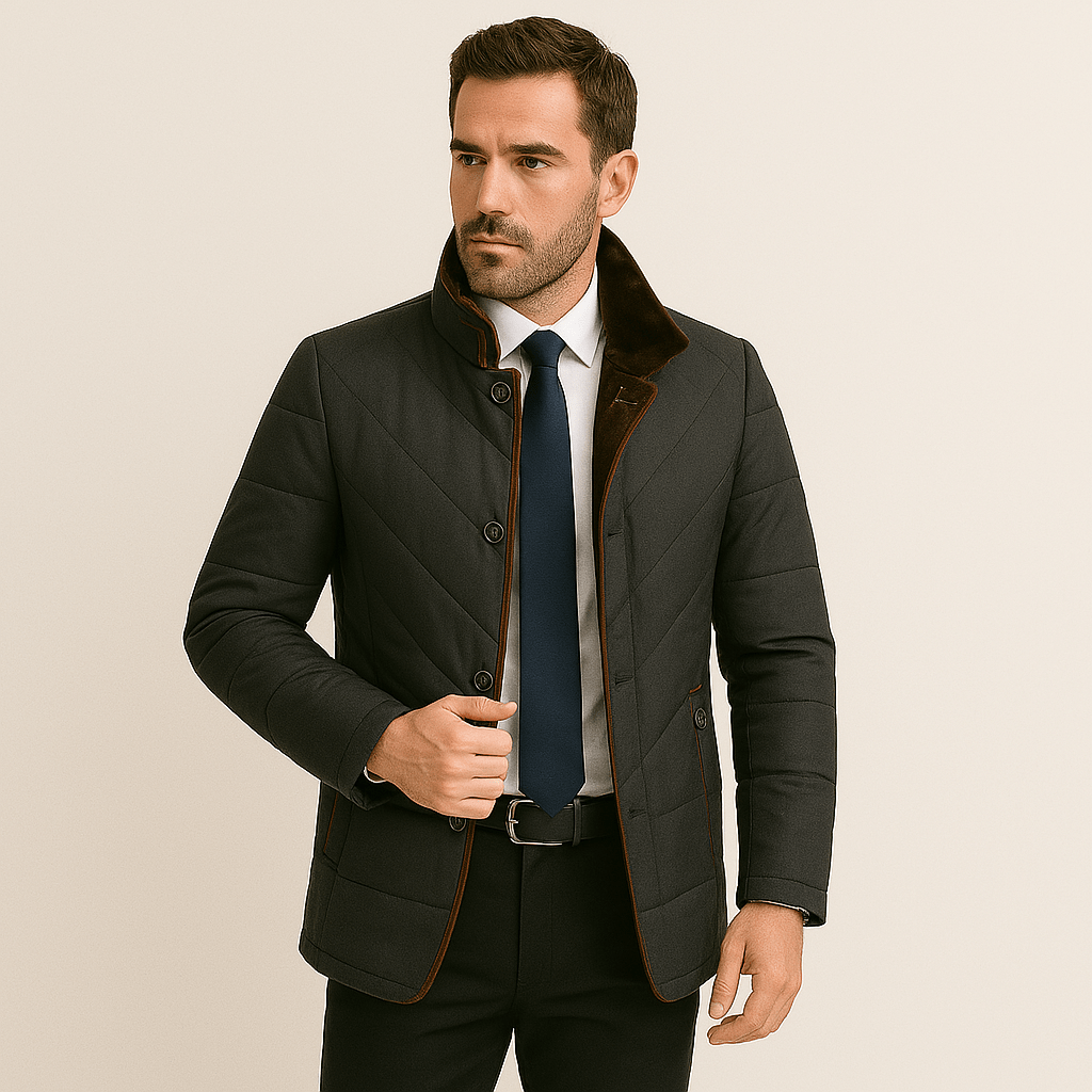 Mason | Men’s Quilted Formal Jacket with Fur Collar - Mason Luxor