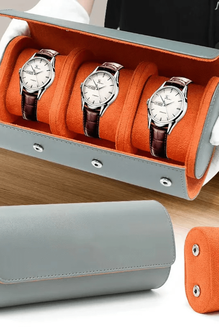 Mason | Modern Leather Watch Roll – Compact Travel Case for 1–3 Watches - Mason Luxor Men Fashion