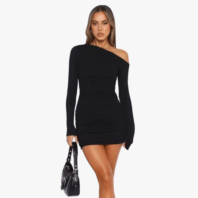 Mason | Women Off Shoulder Mini Dress Ruched Long Sleeve Bodycon Dress Sexy Party Dress Going Out Clubbing - Mason Luxor Men Fashion