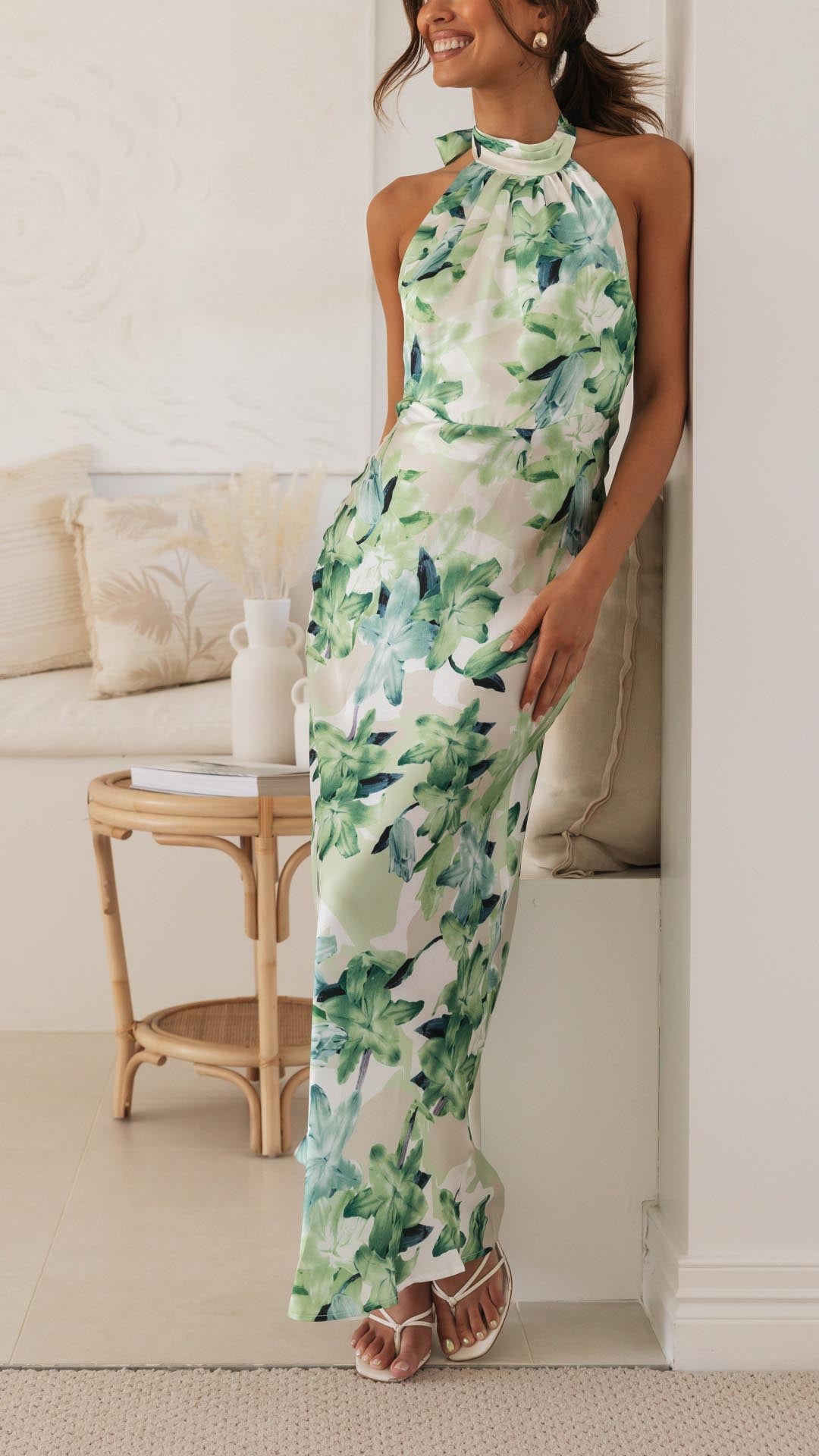 Mason | Women’s Floral Maxi Dress – Silky Halter Neck, Elegant Summer Style - Mason Luxor