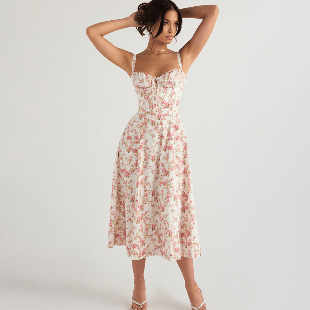 Mason | Women Midi Dress Soft Pastel Garden Party Dress – Elegant Floral Print - Mason Luxor Men Fashion