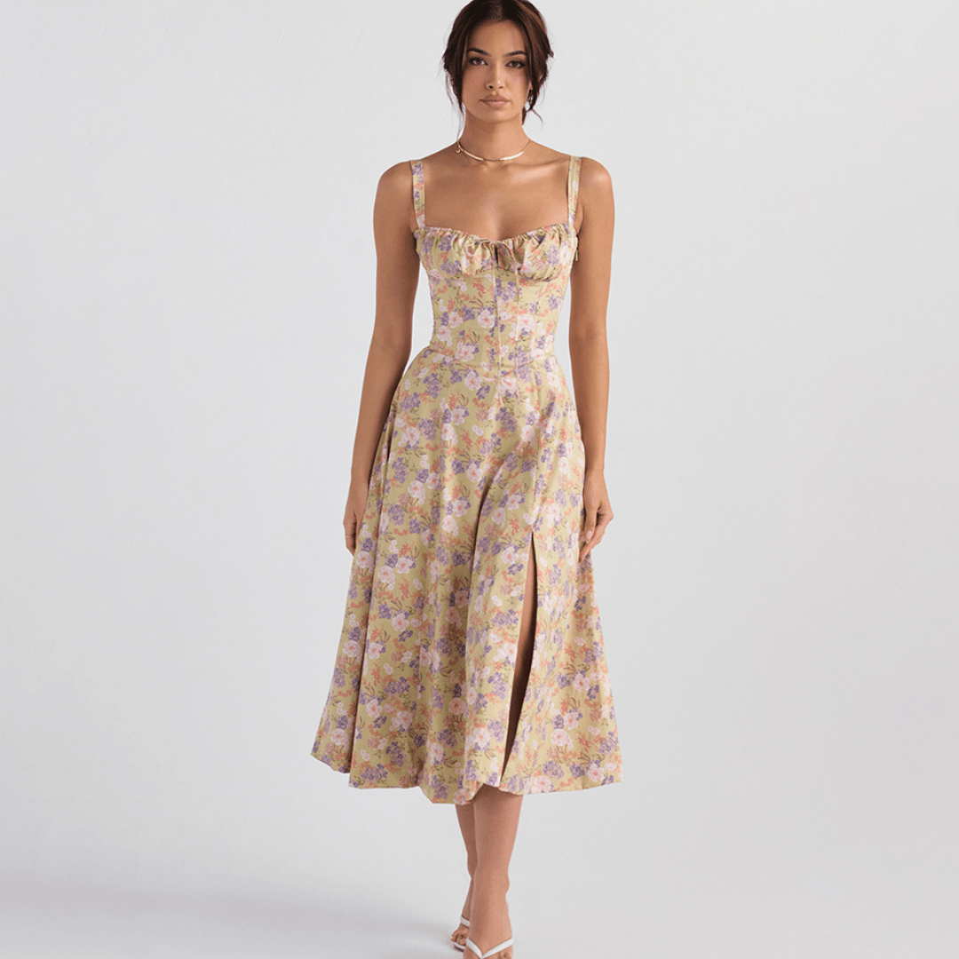 Mason | Women Midi Dress Soft Pastel Garden Party Dress – Elegant Floral Print - Mason Luxor Men Fashion