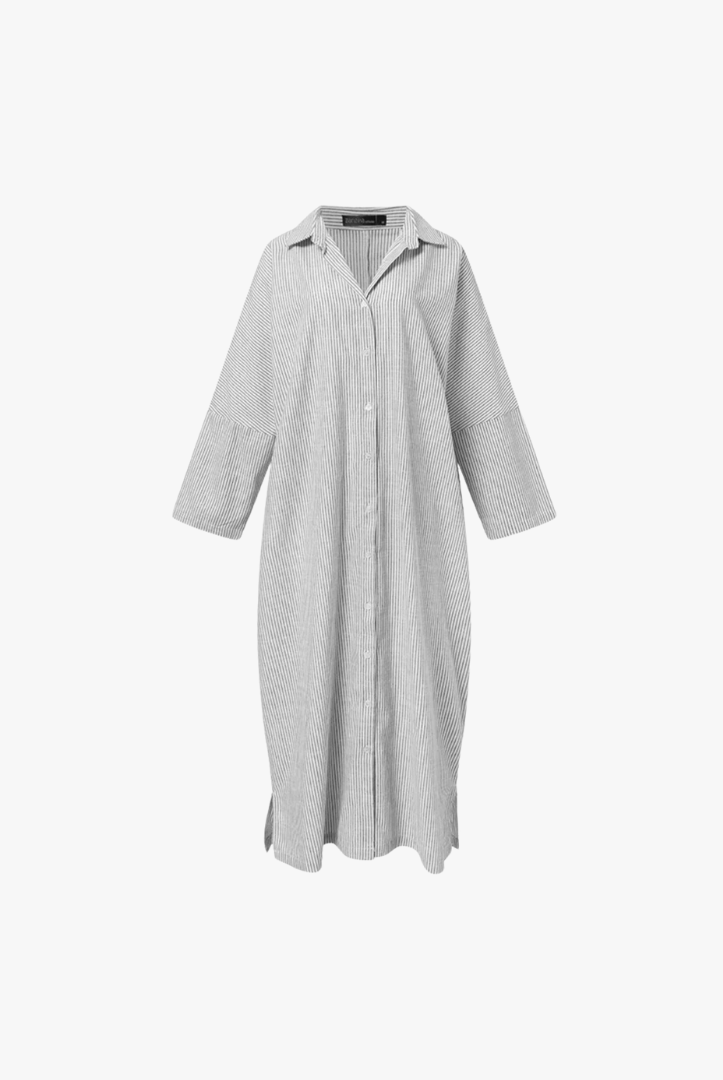 Mason | Women's Oversized Striped Cotton Kaftan Dress – Long Sleeve V - Neck Maxi - Mason Luxor Men Fashion