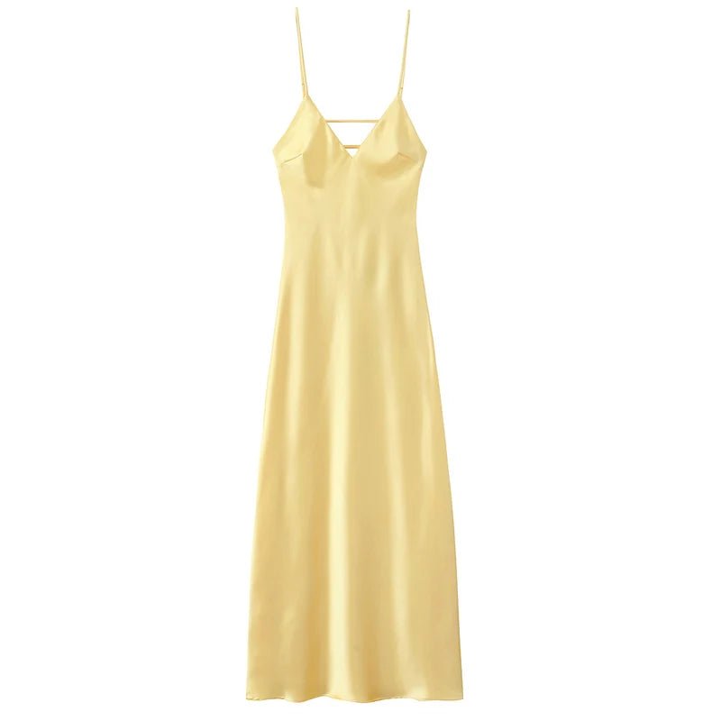 Mason | Silky Spaghetti Strap Races Dress – Satin Maxi in Yellow & Pink - Mason Luxor