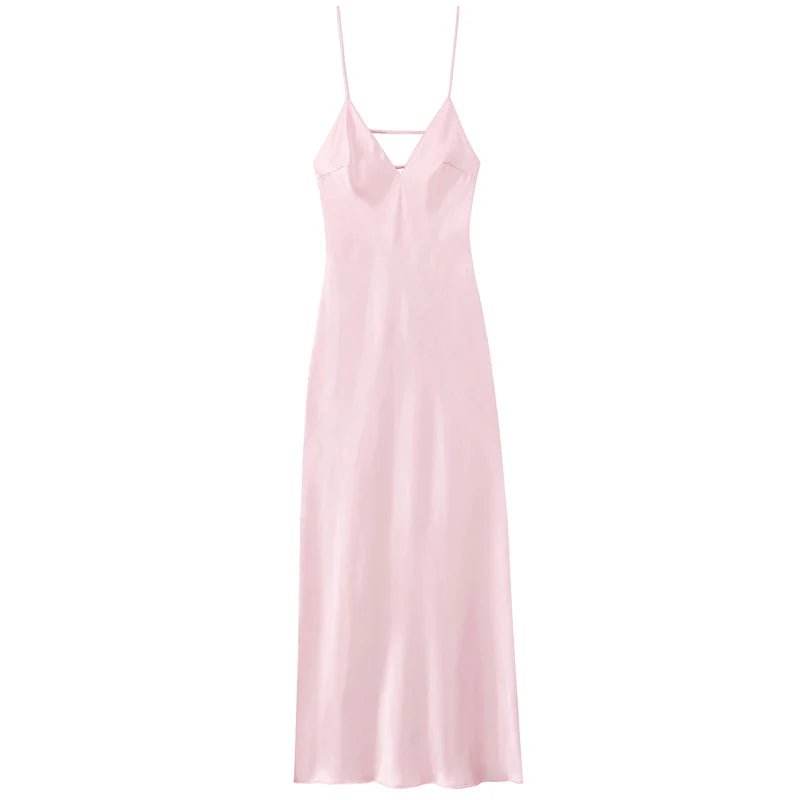 Mason | Silky Spaghetti Strap Races Dress – Satin Maxi in Yellow & Pink - Mason Luxor