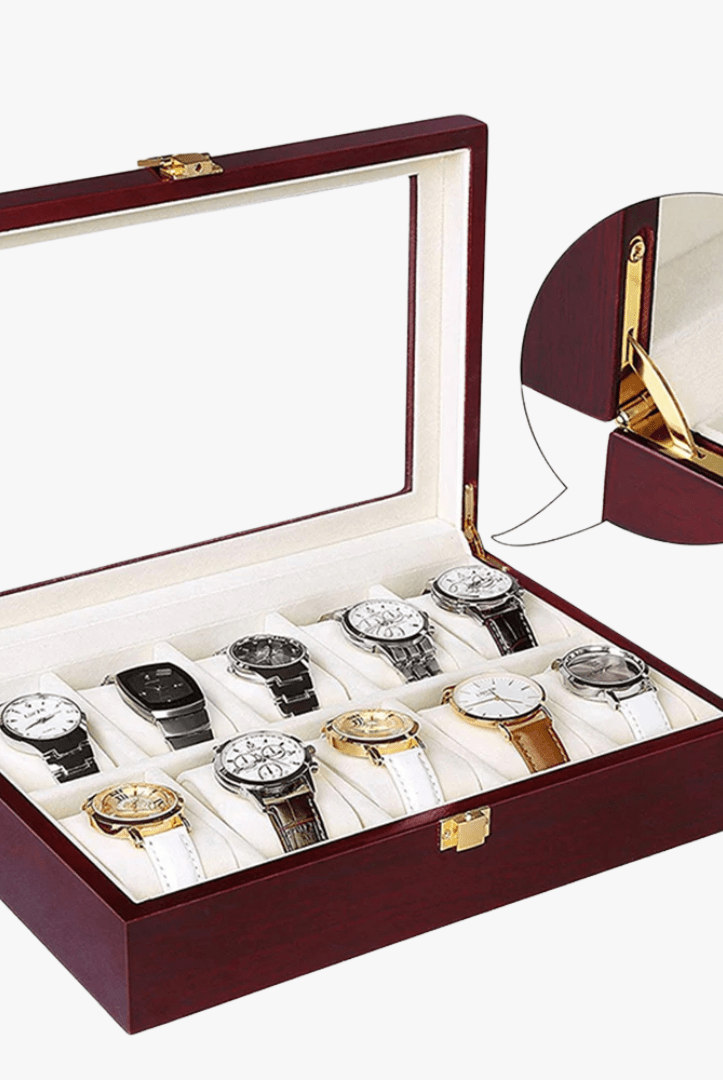 Mason | Wooden Watch Display Box – Glass Lid Organizer (1–12 Slots) - Mason Luxor Men Fashion