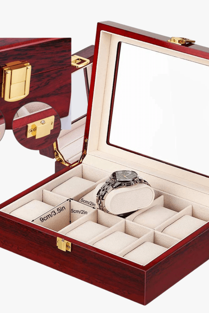 Mason | Wooden Watch Display Box – Glass Lid Organizer (1–12 Slots) - Mason Luxor Men Fashion