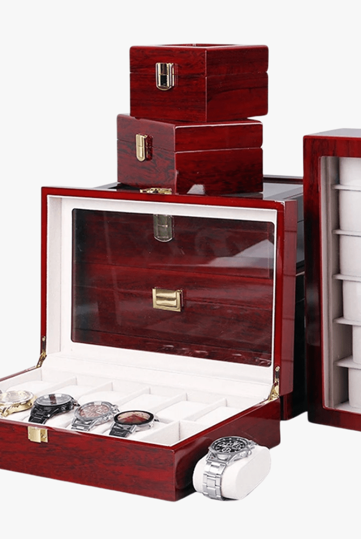 Mason | Wooden Watch Display Box – Glass Lid Organizer (1–12 Slots) - Mason Luxor Men Fashion