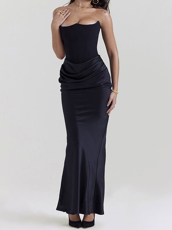 Strapless Black Evening Gown – Elegant Ruched Maxi Dress - Mason Luxor