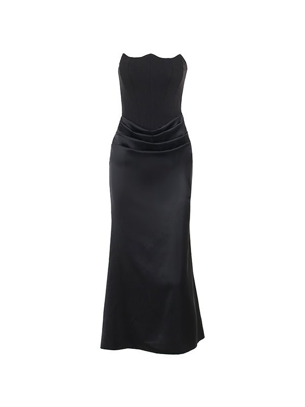 Strapless Black Evening Gown – Elegant Ruched Maxi Dress - Mason Luxor