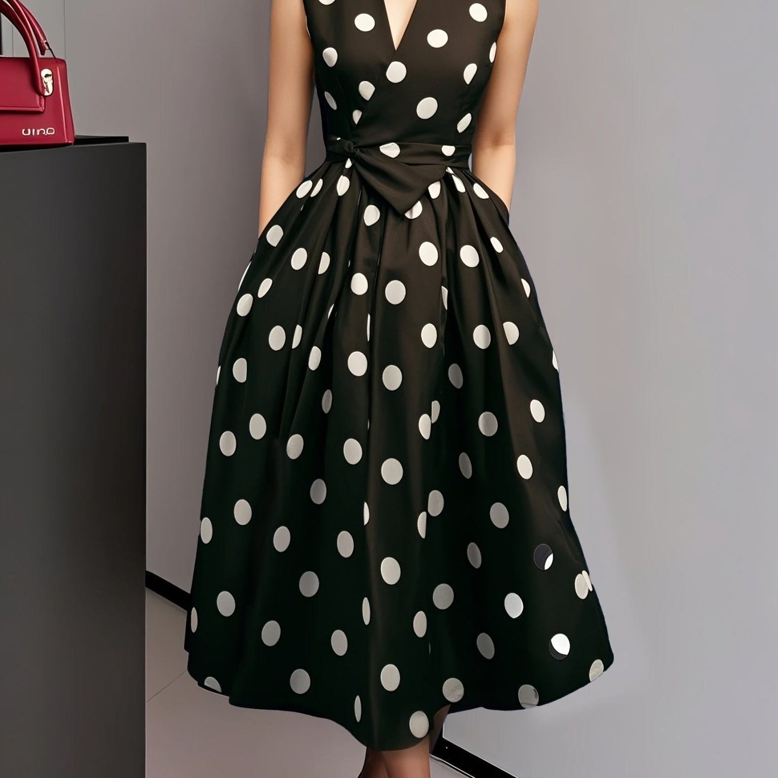Mason | Polka Dot Ascot Dress – Vintage Wrap Midi Style - Mason Luxor