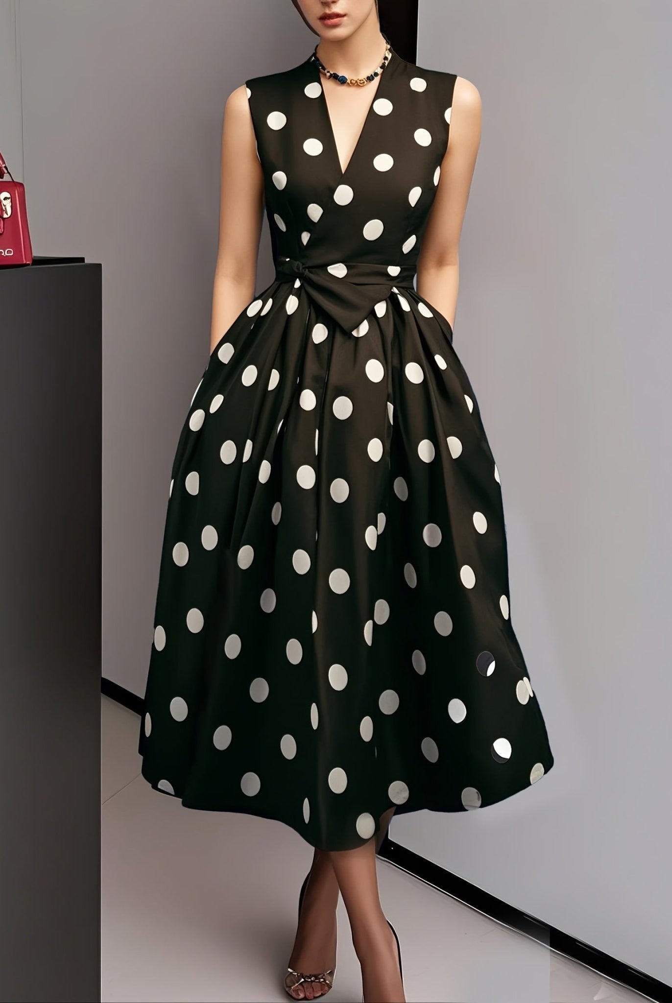 Mason | Polka Dot Ascot Dress – Vintage Wrap Midi Style - Mason Luxor